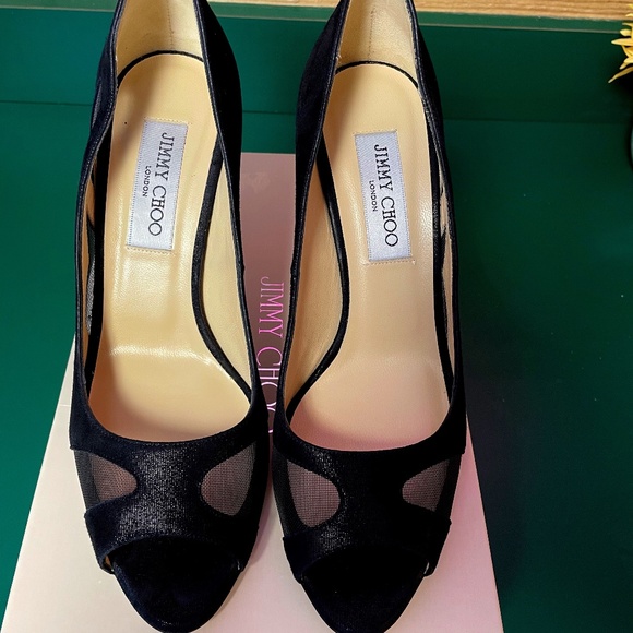 Jimmy Choo Wetlook Suede/Mesh Black - Picture 1 of 10